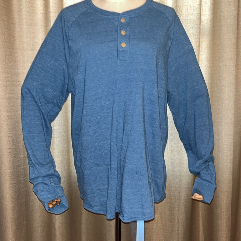 Goodfellow & Co Mens Large Long Sleeve Henley Shirt Heather Blue